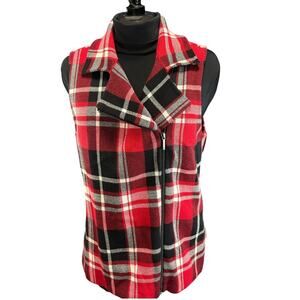 CHAPS Red Plaid Moto Vest Sz Large Asymmetrical Zip Collared Sleeveless Jacket